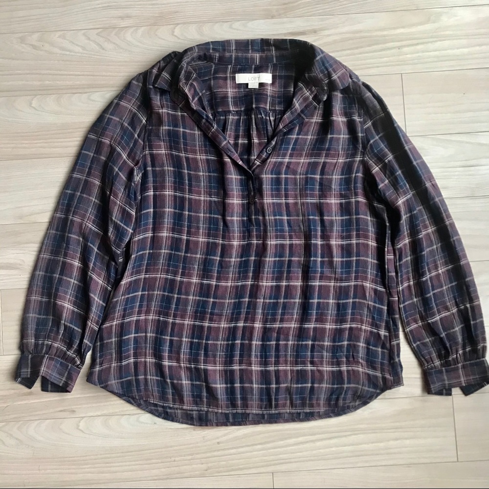 LOFT Oversized Plaid Blouse